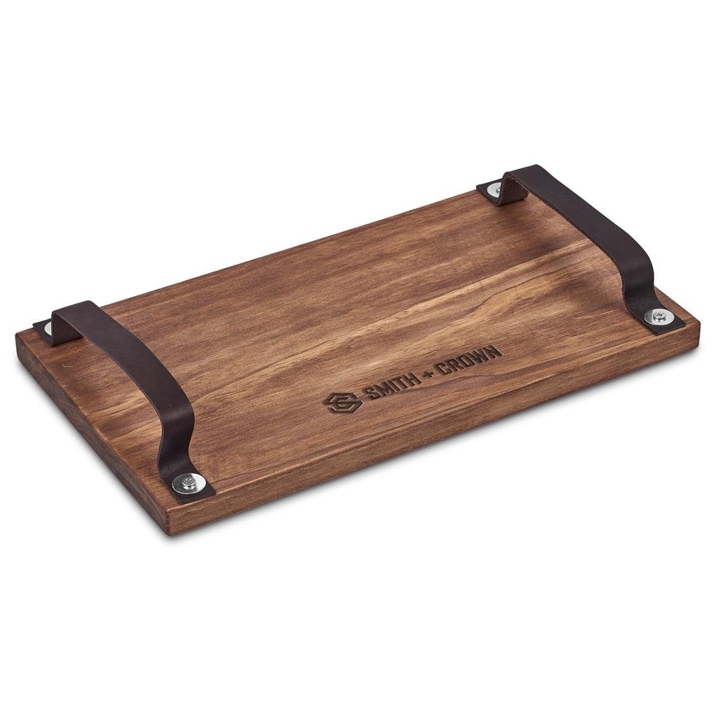 Burnt-Orange Large Farm Style Wooden Tray with Leather Straps