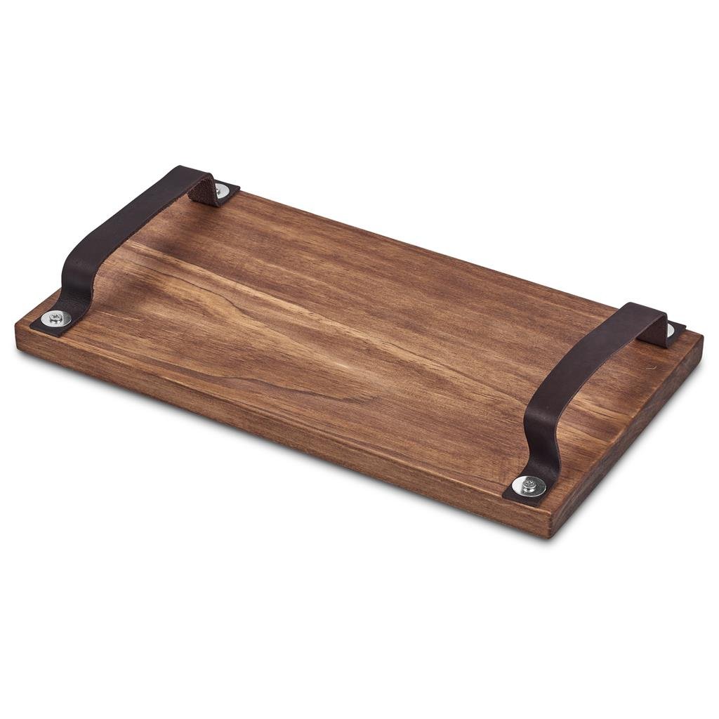 Burnt-Orange Large Farm Style Wooden Tray with Leather Straps